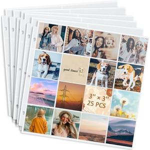 tutata 3x3 Photo Sleeves, 16-Pocket Scrapbook Refill Pages, Page Protectors Fit 12x12 3 Ring Album Binder, 25 Pack