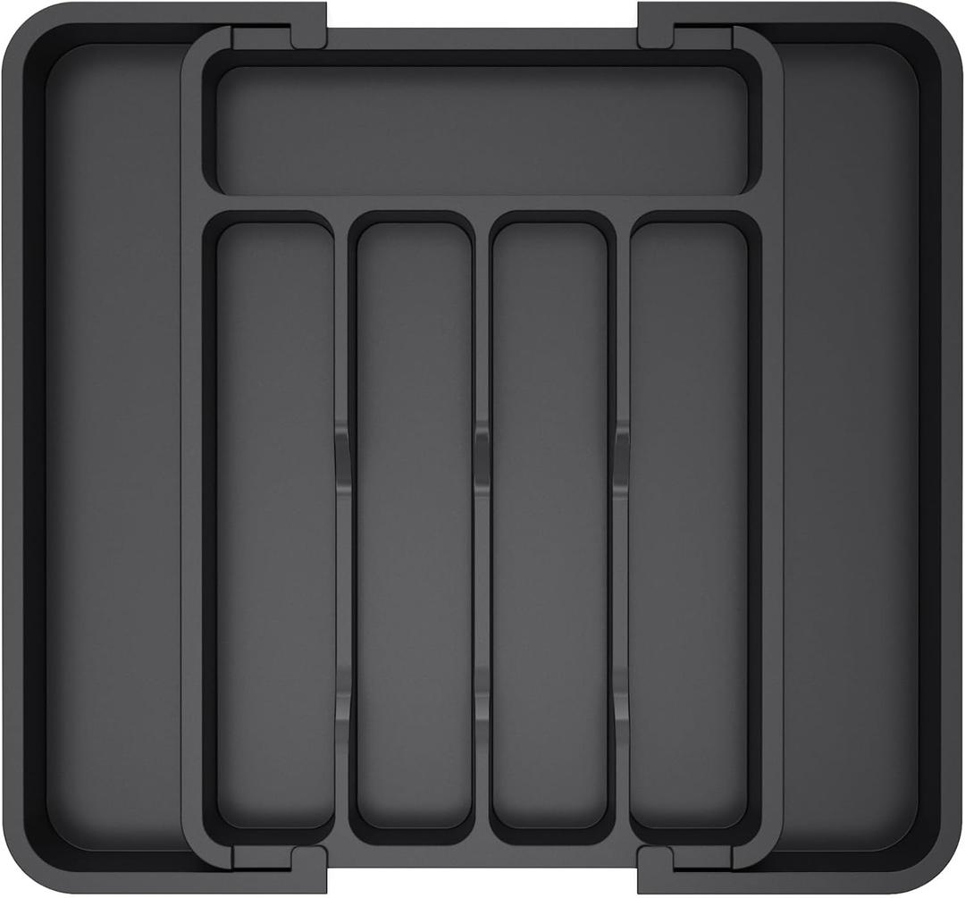 Lifewit Silverware Drawer Organizer, Expandable Utensil Tray for Kitchen, BPA Free Flatware and Cutlery Holder, Adjustable Plastic Storage for Spoons Forks Knives, 8.5"-14.1" x 12.1", Black