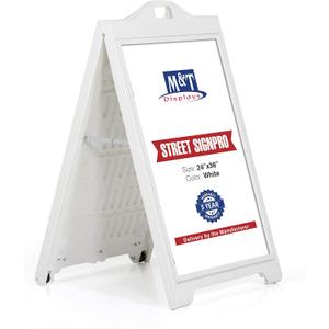 M&T Displays Street SignPro without Lens Protective Cover, 24x36 Inch Poster White Double Sided Sandwich Board Folding A-Frame Sidewalk Curb Sign Portable Advertising Display for Restaurant Cafe, White
