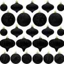 Lavwix 46 Pcs Christmas Flocked Ornaments for Tree Decorations - Velvet Ball Shatterproof Assorted Hangings for Xmas Winter Home Indoor Outdoor Decor Bulk (Black)