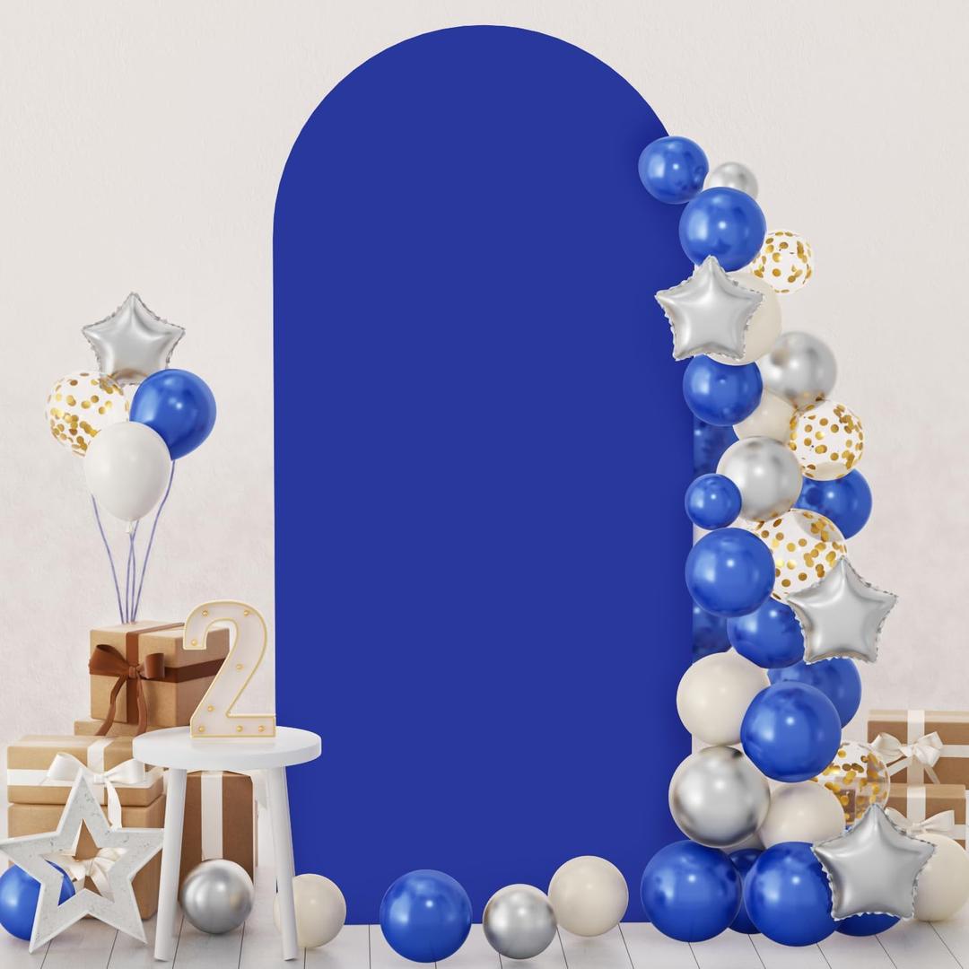 Blue Wedding Arch Cover Arch Backdrop Stand Cover 6.6FT Arch Wall Backdrop Cover Fitted Spandex Arch Cover Fabric Round Top Chiara Wedding Arch Cover for Happy Birthday Gender Reveal Garden Decoration