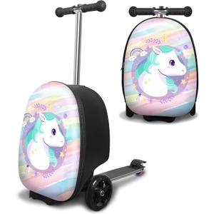 ALVOD Scooter Suitcase for Kids - Scooter Luggage for Kids Lightweight Suitcases with LED Light Wheels