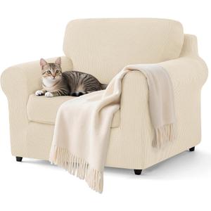 SUBRTEX 3 Pieces Stretch Sofa Slipcover Sets Couch Cover Sets Backrest Cushion Covers Furniture Protector Collection Set for Oversize Sofa Loveseat Chair Slip Covers(Small, Ivory)