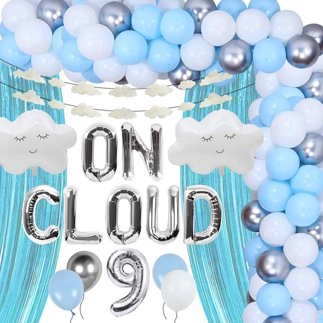 LaVenty Luxury Silver On Cloud 9 Balloons On Cloud 9 Birthday Decoration Nine Years Old Birthday Balloon