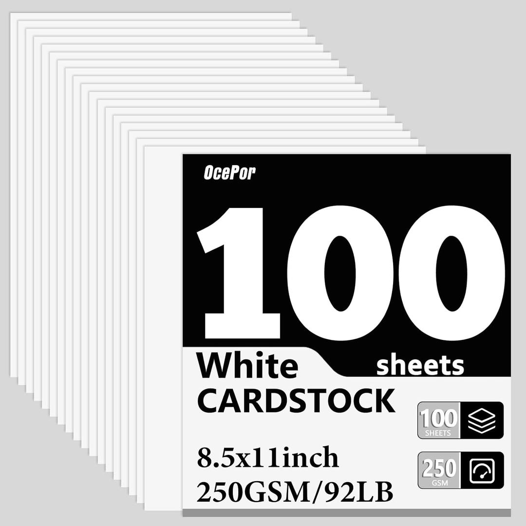 OcePor 100 Sheets White Cardstock 8.5 x 11, 92lb/250gsm Card Stock Paper, Thick Printer Cardboard Paper, Heavy Cardstock for Invitation, Resume, Certificate, Business Cards, Office