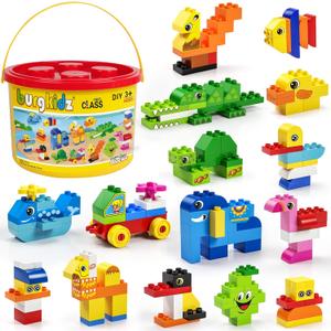 burgkidz Educational Toy Classic Big Size Bricks Building Blocks, Large Compatible Animal Building Bricks with Reusable Storage Bucket Gift for Boy Girl Ages 3+
