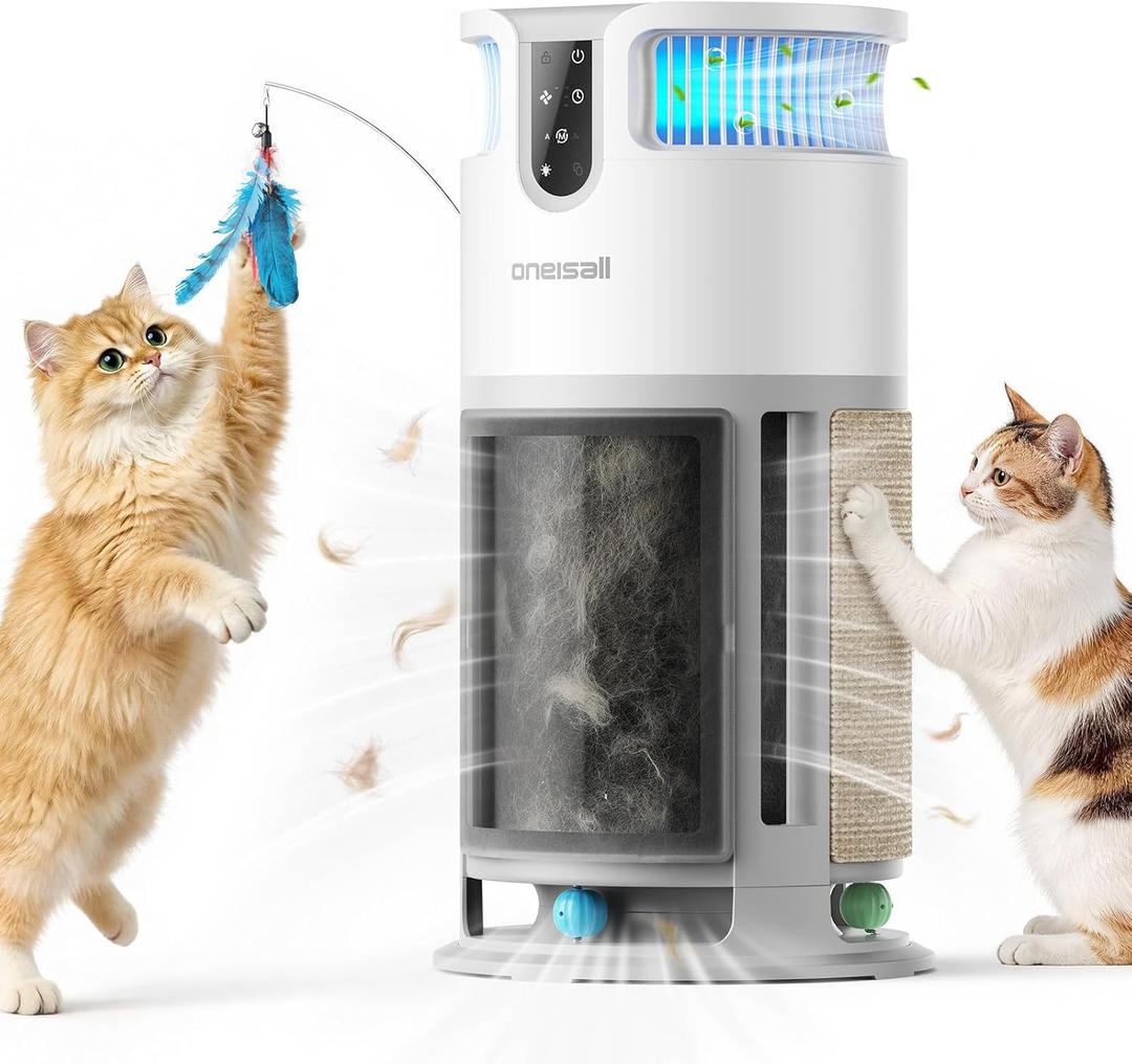 oneisall Pet Cat HEPA Air Purifier for Home Large Room,PP04
High Efficiency 3000 Ft² CADR 390,PM2.5 Auto/Sleep Mode,4-in-1 Cat Toys,Washable H13 Filter,3-Speed Fan,Replaceable Cat Pads