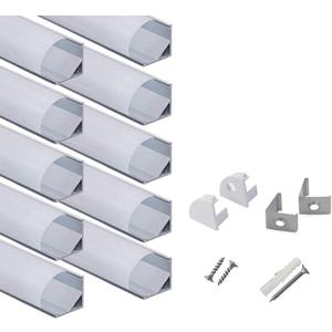 Hunhun 10-Pack 3.3ft/1Meter V Shape LED Aluminum Channel System with milky Cover, End Caps and Mounting Clips, Aluminum Profile for LED Strip Light Installations, Very Easy Installation