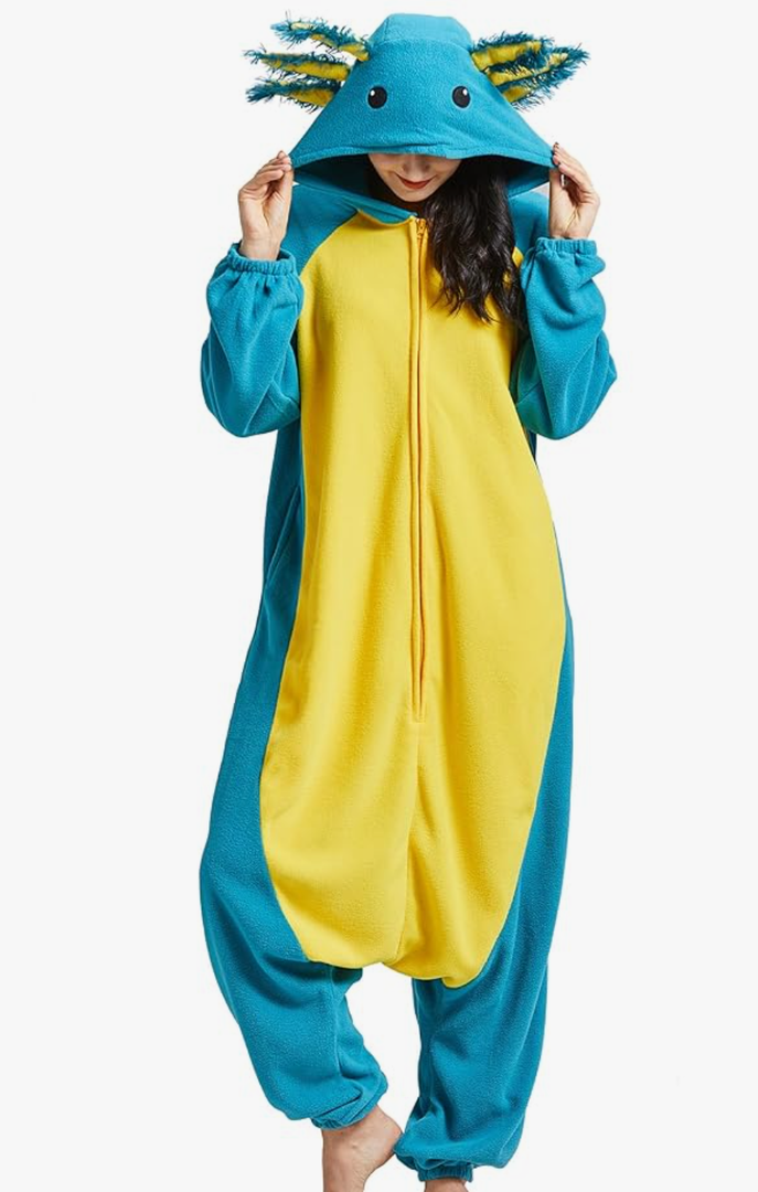 Unisex Axolotl Onesie Adult Pajamas, Halloween Costume Cosplay Pajamas One Piece Sleepwear Homewear, Size Medium