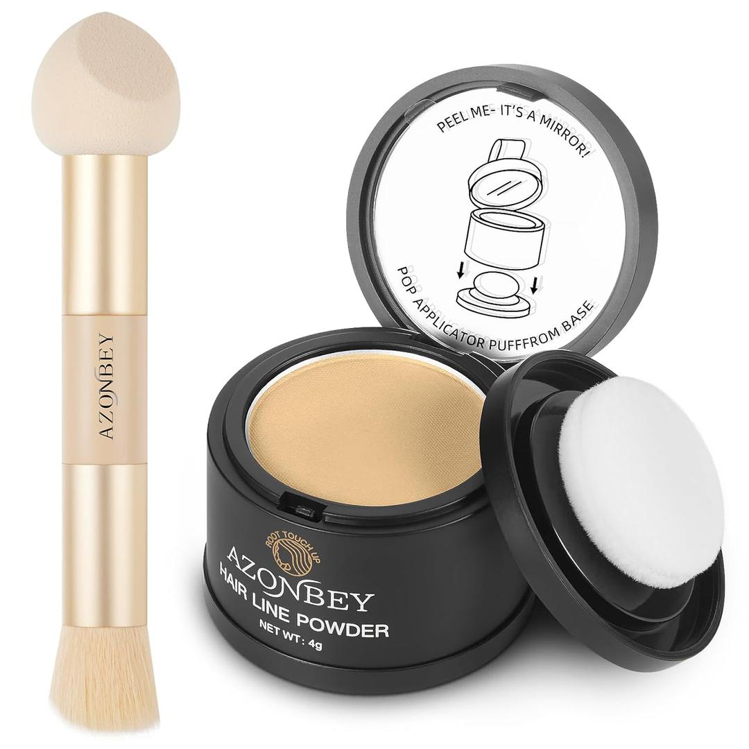 Root Touch Up Sets,Hairline Powder for Women Cover Up- Hairline Concealer for Thin and Thinning Hair, Water & Sweat Resistant,Contain Azonbey Makeup Brush (Light Blonde, Med-Makeup Brush) (0.14 Ounce (Pack of 1))