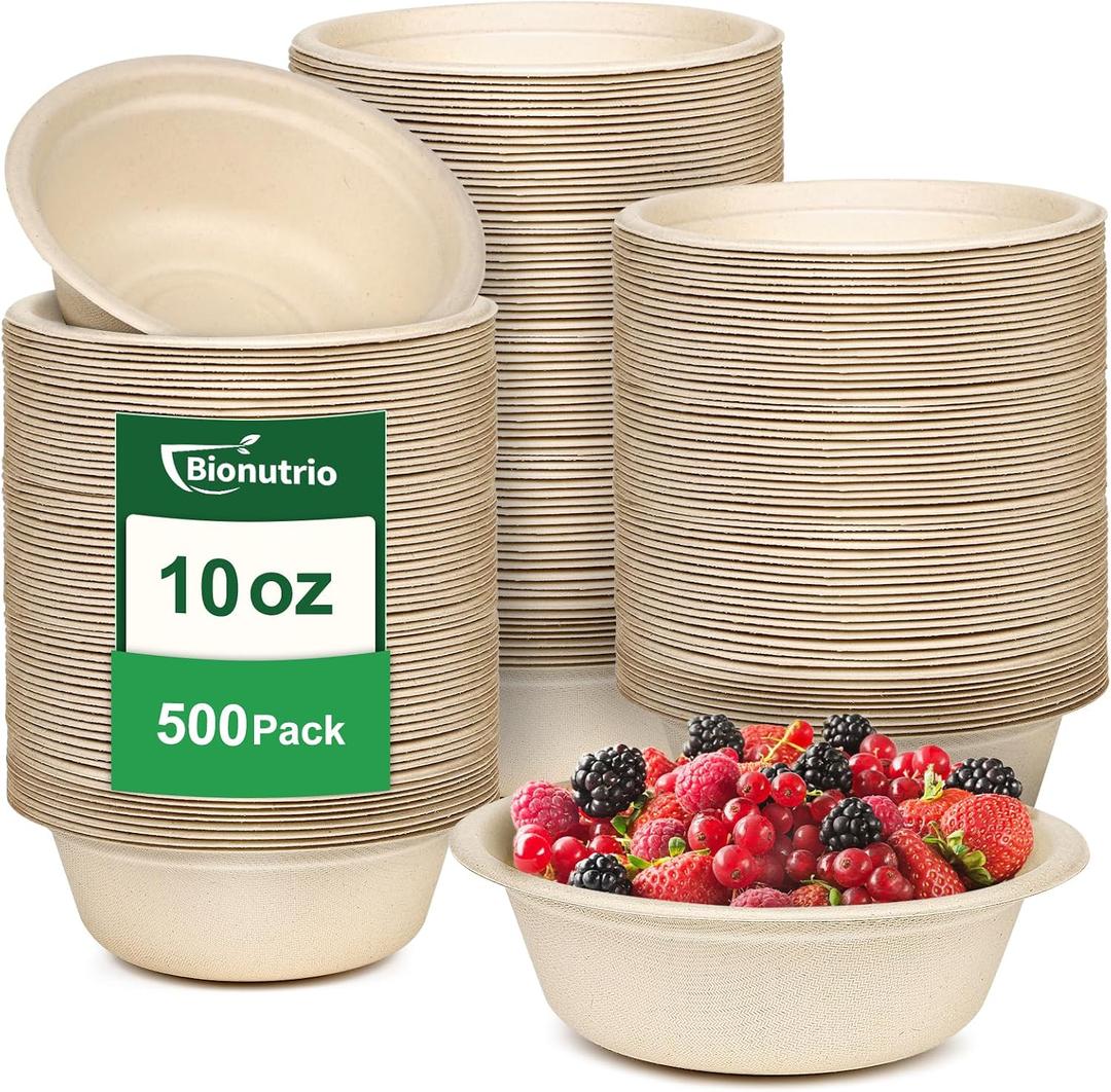 Small Paper Bowls 10 oz, 500 Pack Compostable Bulk Heavy Duty