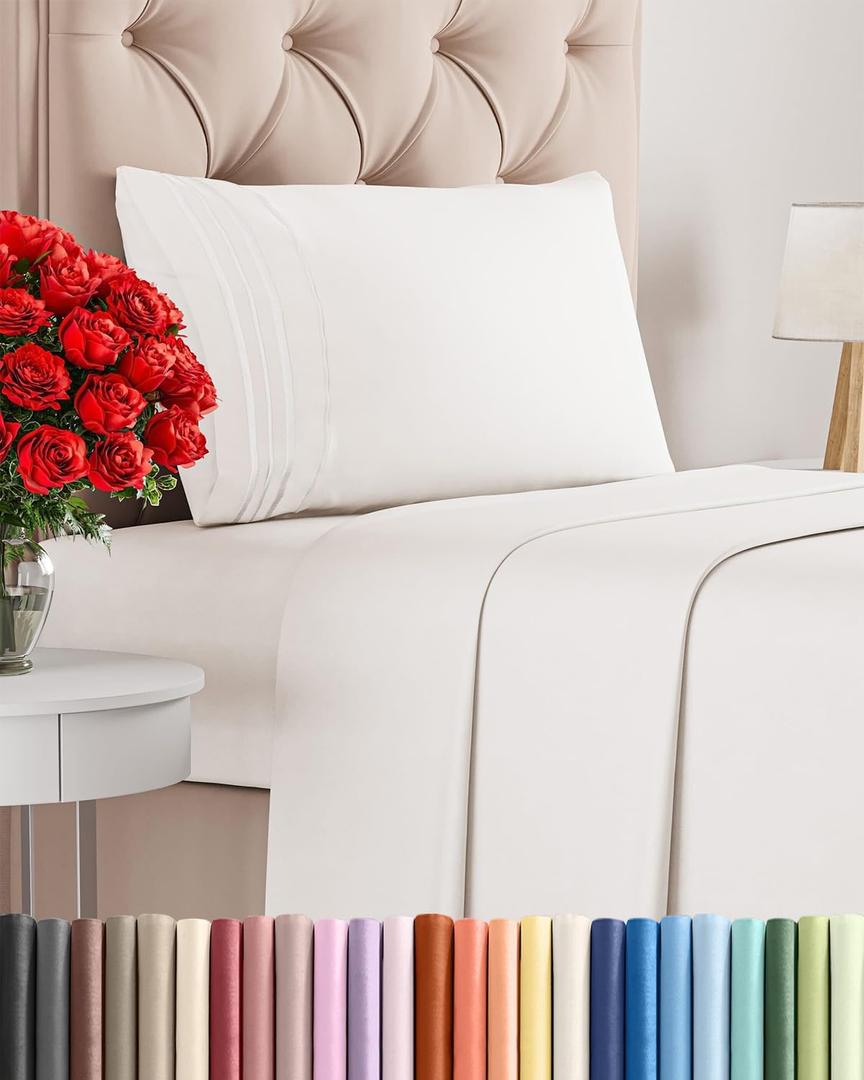 Twin XL Size 3 Piece Sheet Set - Comfy Breathable & Cooling Bed Sheets Set - Hotel Luxury Bedding for Women, Men, Kids, Teens, Boys & Girls - Deep Pockets and Wrinkle Free - Oeko-Tex - Antique White