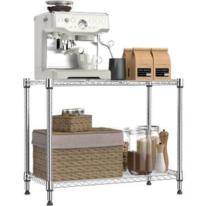 IZEUK 2 Tier Adjustable Metal Storage Shelving Unit, Heavy Duty Wire Rack Organizer for Kitchen, Living Room or Office, 220 lbs Capacity, 27.6 W x 11.8 D x 23.4 H, Chrome