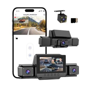 4-Channel 360° Dash cam Front and Rear FHD 1080P 180° Rotating Side-View Camera APP Control reversing Display Collision Detection Parking Monitoring Loop Recording | Suitable for sedans and SUVs