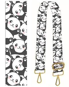 BeauBeast Purse Straps Replacement Crossbody, 2" Wide Shoulder Strap Adjustable, Gold Buckle Canvas Bag Handbag Belt for Crossbody Bags, Shoulder Bags, Guitar Purses Cute Pandas