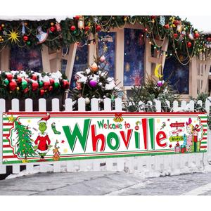 Vohado Welcome to Christmas Fence Winter Holiday Party Decoration Xmas Decor Yard Outdoor Hanging Banner