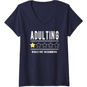Womens Adulting Would Not Recommend Funny Sayings One Star Adulting V-Neck T-Shirt, L