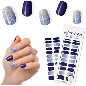 7 x MOOYIYAN Gloss Nail Strips|Uv Free|22 Pcs,Gel Nail Stickers|Long Lasting Two Weeks and Easy to Apply&Remove|Dazzle Blue