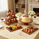 RattanView Wooden Dessert Table Display Set of 4 Wood Dessert Tower Rustic Rectangular Cake Stand 3 Tier Brown Serving Tray Farmhouse Cupcake Platter for Wedding Reception, Tea Party, Baby Shower