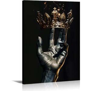 African American Wall Art Gold Crown Picture Black and White Painting Motivational Canvas Prints Modern Artwork Living Room Bedroom Home Office Home Decor Framed - 16.00"x24.00"