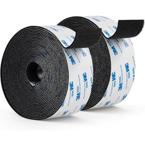 Hook and Loop Tape 2" x 22ft, Self Adhesive Strips with Strong 9448A Backing, Interlocking Nylon Fabric Fastener for Heavy Duty Applications, Carpets, Cushions, Garage, Outdoor Black