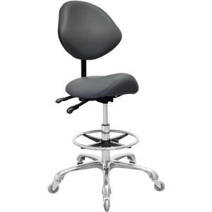 Saddle Stool Chair with Back Support Footrest, Heavy-Duty(350LBS), Hydraulic Rolling Swivel Adjustable Stool Chair for Salon Spa Beauty Massage Dental Clinic Home Office Use (Grey)