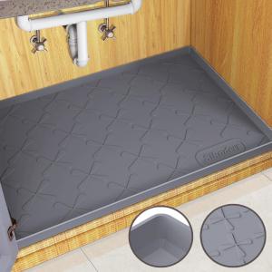 SIKADEER 19" x 19" Under Sink Mat Waterproof, Silicone Mat Kitchen Drawer Shelf and Cabinet Liner, Sink Protector for Bathroom Organizers and Storage, Boot Tray Pet Food Mats (Dark Gray)