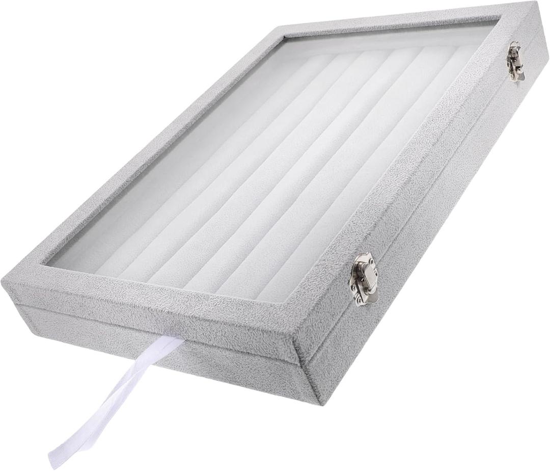 Ring Storage Box Stackable Jewelry Organizer Trays Large Jewelry Box Display Case (Light Grey)