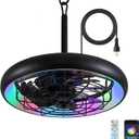 Netin 20" Outdoor Ceiling Fan with Lights,RGB & 3CCT Dimmable,6 Speed Hanging Gazebo Fan,IP65 Waterproof Plug-in Black Caged Ceiling Fan with Remote/App Control for Patio,Porch,Pergola(Matte Black)