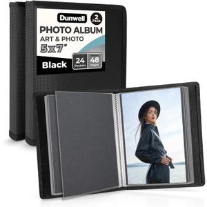 Small Photo Album 5x7 (2-Pack, Black), Mounting Paper 5 x 7 Photo & Art Portfolio Presentation Binder, 24 Sleeves Displays 48 Pages, Professional Picture Book for 5x7 Artwork, Postcards