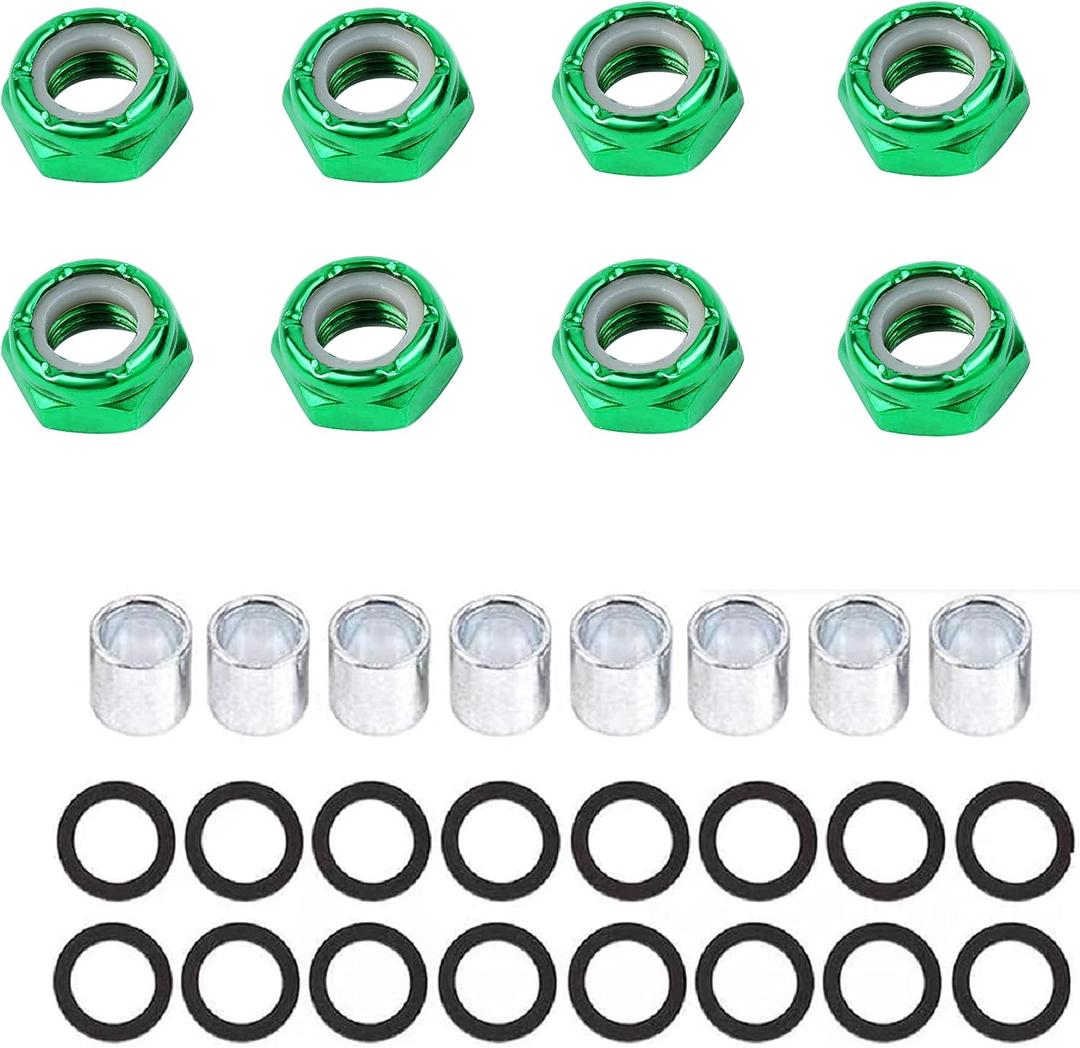 IMPORX 8 Pieces Skateboard Truck Color Nuts and 16 Pieces Skateboard Truck Axle Washers and 8pcs Precision Spacers for Longboards and Skateboard Hardware Kit