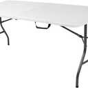 Cosco 6ft Fold-in-Half Blow Molded Folding Table, Indoor/Outdoor, Comfort Handle, Lightweight Plastic Construction - White