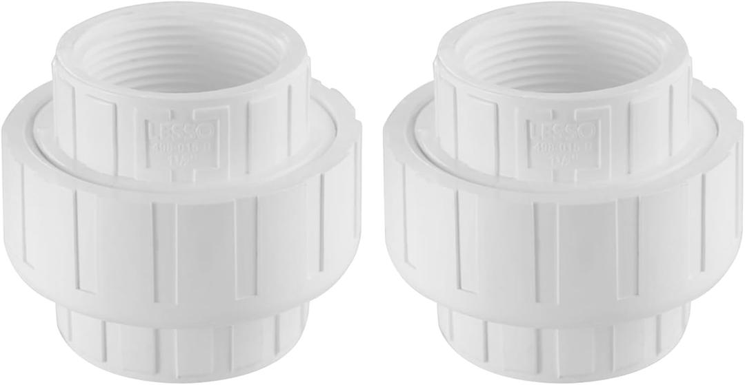 LESSO 2PCS PVC Pipe Fittings, 2" PVC Female Thread Union, High-Flow SCH40 Coupling Pipe Fitting for Plumbing, Irrigation, Pool, Spa, DIY Projects and NSF Certified