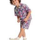 Glorycat Boy Clothes Summer Outfits Toddler 2 Piece Kids Floral Hawaiian Shirt and Shorts Set for Casual Beach Vacation,Pink for 9-10Y (Pink)