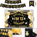 13th Birthday Decorations for Boys - Black and Gold Happy Birthday Banner Teenager Backdrop Number 13 Balloon, Latex Balloons Paper Pompoms for 13 Year Old Teen Party Supplies