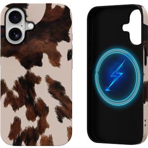 for iPhone 17 Case with Magsafe Cute Cow Print Phone Case Dual -Layer Protective Shockproof Hard PC and Soft TPU Phone Cover for Women Men Girls Boys, Cow - Glossy