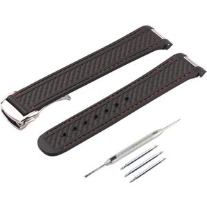 20mm Rubber Silicone Replacement Watch Band for Omega Seamaster 300 AT150 Aqua Terra 8900 Steel Buckle Series Watch Strap (Black / Orange / Silver)