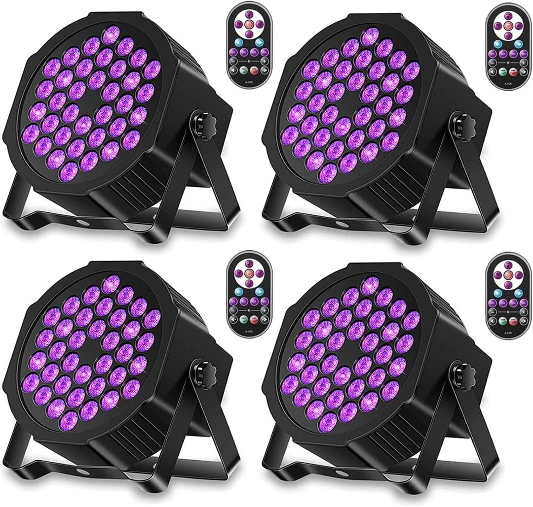U`King 36LED Black Lights, 72W UV Blacklights Stage Lights with Glow in The Dark Party Supplies by Remote DMX Control for Christmas Blacklight Tapestry Church Birthday Party DJ Bars Nightclubs (Pack of 4)