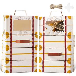 YODYZJ Mini Suitcase Party Favor Box, Pack of 20, Candy Cookie Gift Boxes with Window for Birthday, Wedding, Travel Theme Party Decor (Brown, 6.55 x 3.85 x 2.45 inches)