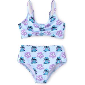 Disney Stitch Minnie Mouse Bikini Swimsuit, 2 Piece Toddler Girls Bathing Suit, Swimwear with Straps & Bow, UPF 50+ Rashguard