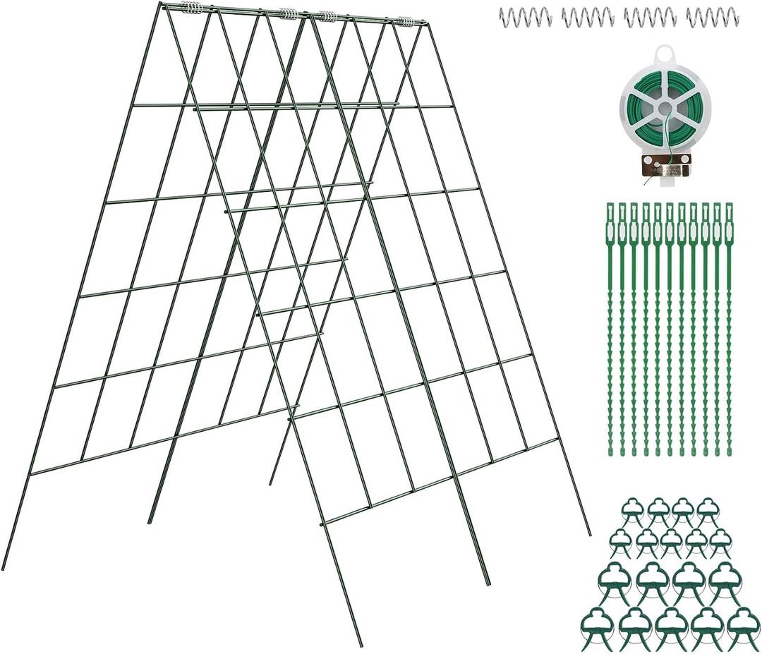 Amoskey Cucumber Trellis, Garden Trellis for Climbing Plants Outdoor, Foldable A-Frame Trellis, Cucumber Trellis for Raised Bed for Cucumbers, Peas, or Tomatoes (Green, Bold Large Grid 46''H*36'W)
