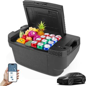 Car Refrigerator for Tesla Model Y, 37QT(35L) -4~68 Car Fridge 12V Refrigerator for Tesla Model Y Trunk Portable Freezer for Camping Tailgating Road Trip Home 12/24V DC&120~240V AC, App Control