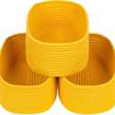 CubesLand Rope Woven Storage Baskets, Small Baby Nursery Organizer Basket, Rectangular Organization/Storage Bins, Closet Shelves BasketsEmpty Gift Basket 3 Packs, Yellow
