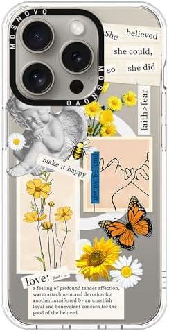 MOSNOVO Case for iPhone 15 Pro, [Compatible with Magsafe] [Buffertech 6.6ft Military-Grade Drop Protection] [Anti Peel Off Tech] Clear Phone Case Design - Vintage Collage Art
