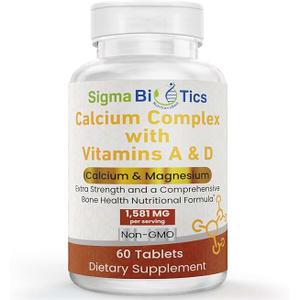 2 Pack Sigma Biotics Calcium Complex with Vitamins A & D - Bioavailable Calcium Tablets with Magnesium - Calcium & Vitamin D Supplement for Bone Health - Non-GMO Calcium Mineral Supplement - 60 Tablets, No BB Date