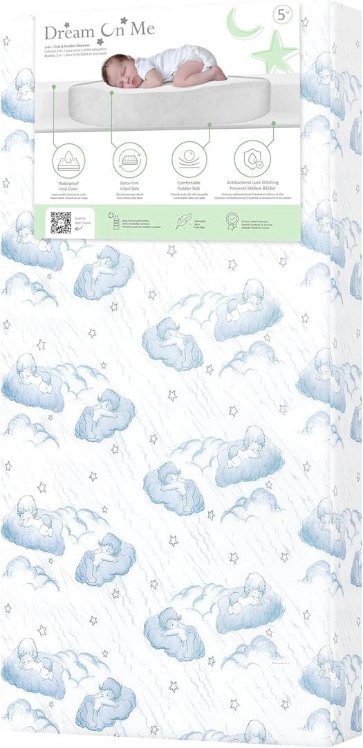 Dream On Me Cozy Cloud 2-in-1 Crib Mattress, Dual-Sided for Infants & Toddlers, Waterproof Cover, GREENGUARD Gold Certified, Fits Full Size Crib & Toddler Bed, 52 x 28 x 5