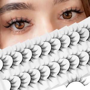 Losha Manga Lashes Fluffy Faux Mink Lashes Natural Look 10 Pairs Asian False Eyelashes Pack Look Like Individual Clusters (6D75)
