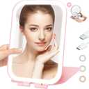 Travel Mirror with Light, Rechargeable Portable Makeup Mirror with Battery-Powered, 3 Colors LED Lighting, Dimmable Touch Screen Vanity Lighted Mirror