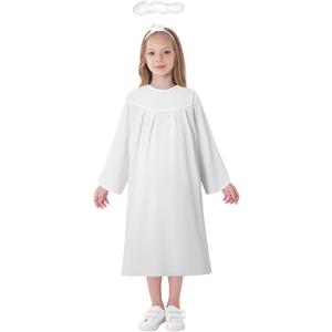 LATOBREATH Girls Kids Angel Costume With Halo Christmas Church White Robes Angel Dress (White)