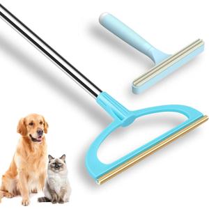 Carpet Rake for Pet Hair Removal, Reusable Pet Hair Removal Tool 56 Adjustable Long Handle Pet Hair Removal Broom, Cat Dog Hair Remover Carpet Brush Scraper for Rugs, Mats, Couch (Sky Blue)